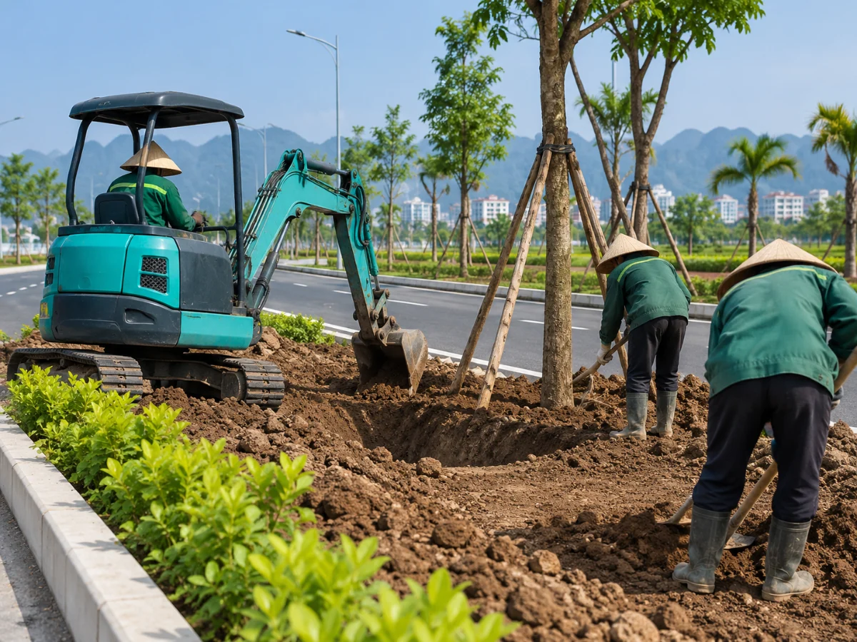 Đào hố trồng cây dải phân cách