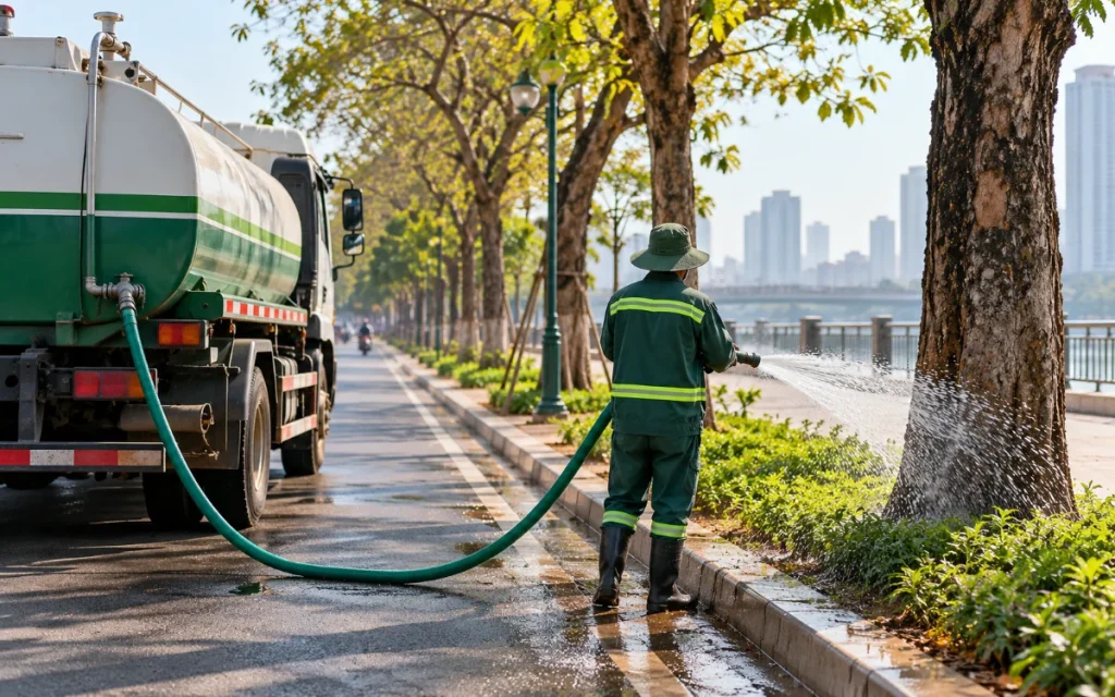 Xe bồn tưới cây mùa khô